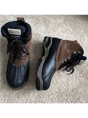 Rugged Exposure Men's Black and Brown Insulated  Rain Snow Hiking Hunting Boots